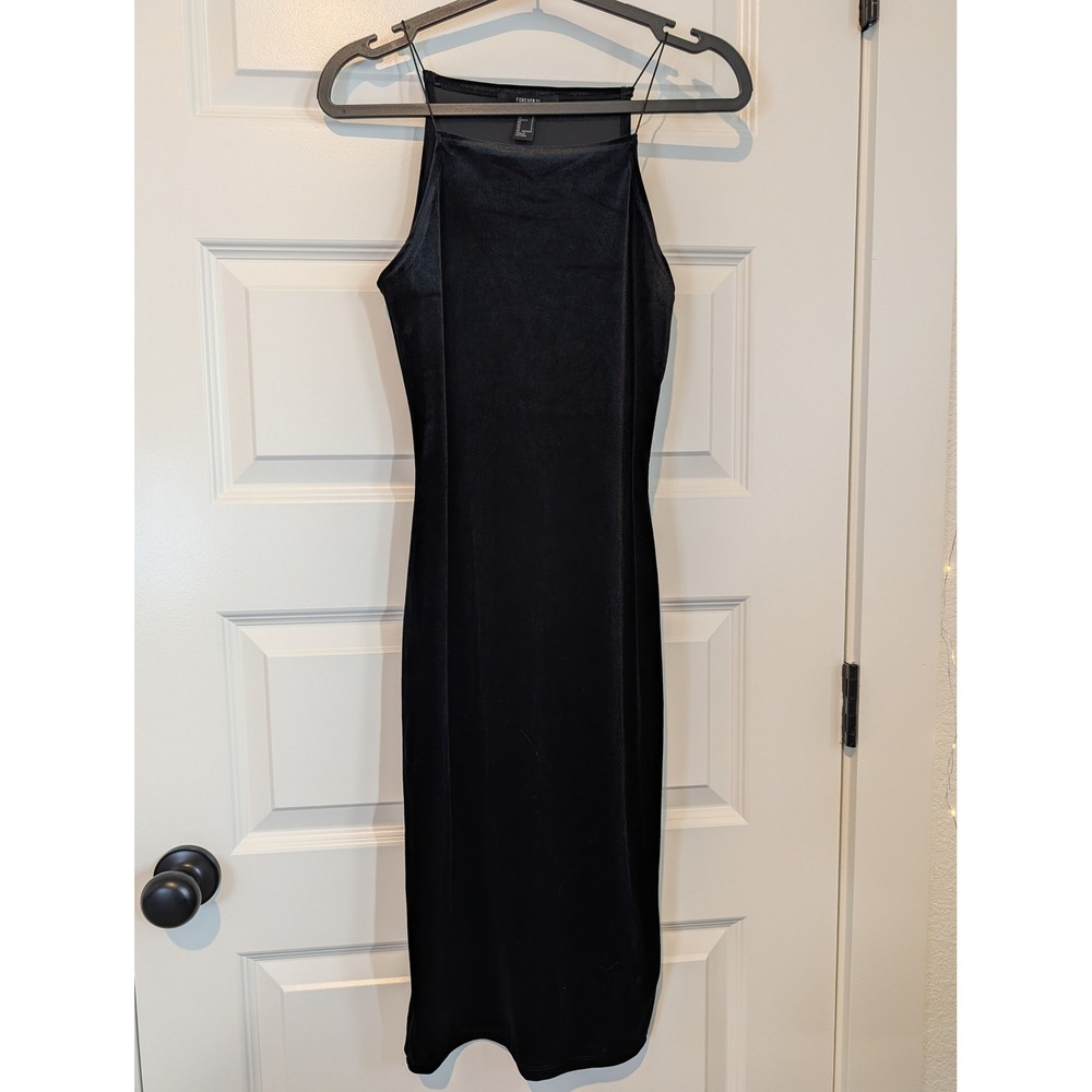 Forever 21 Womens Black Velvet Spaghetti Strap Bodycon Midi Dress Small
